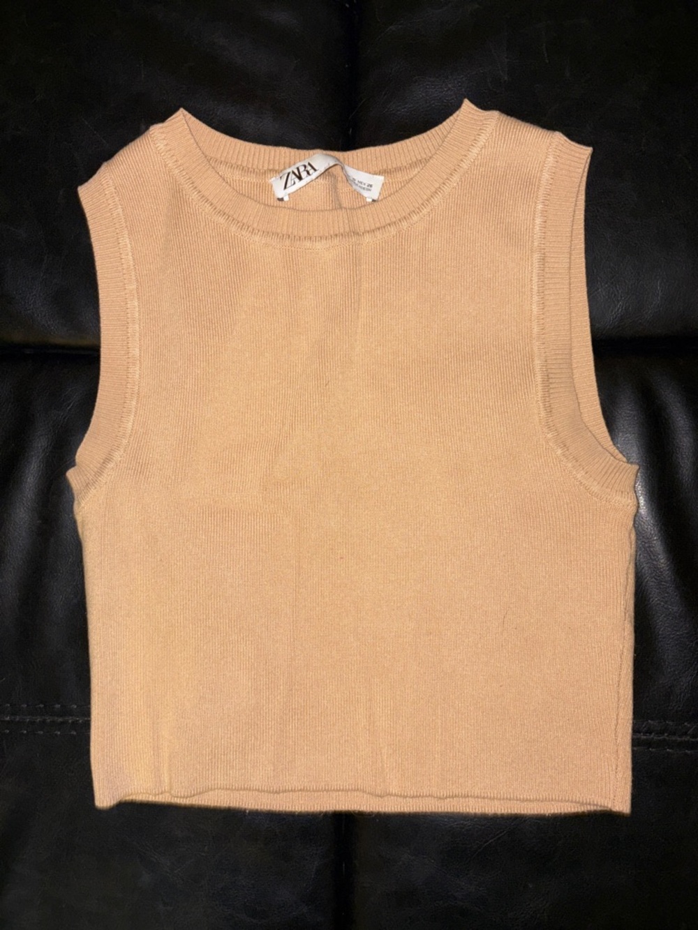 Zara Knit Sleeveless Crop Tank in Light Tan